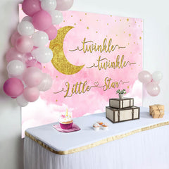 Lofaris Dreamy Pink Golden Moon Twinkle Baby Shower Backdrop