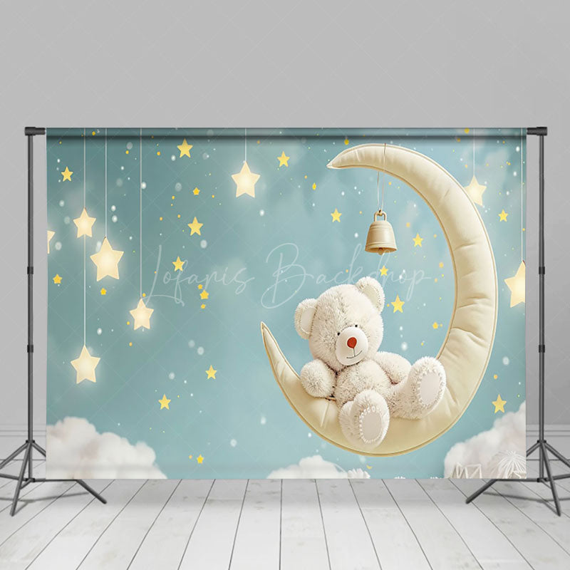 Lofaris Dreamy White Bear Asleep on Crescent Moon Backdrop