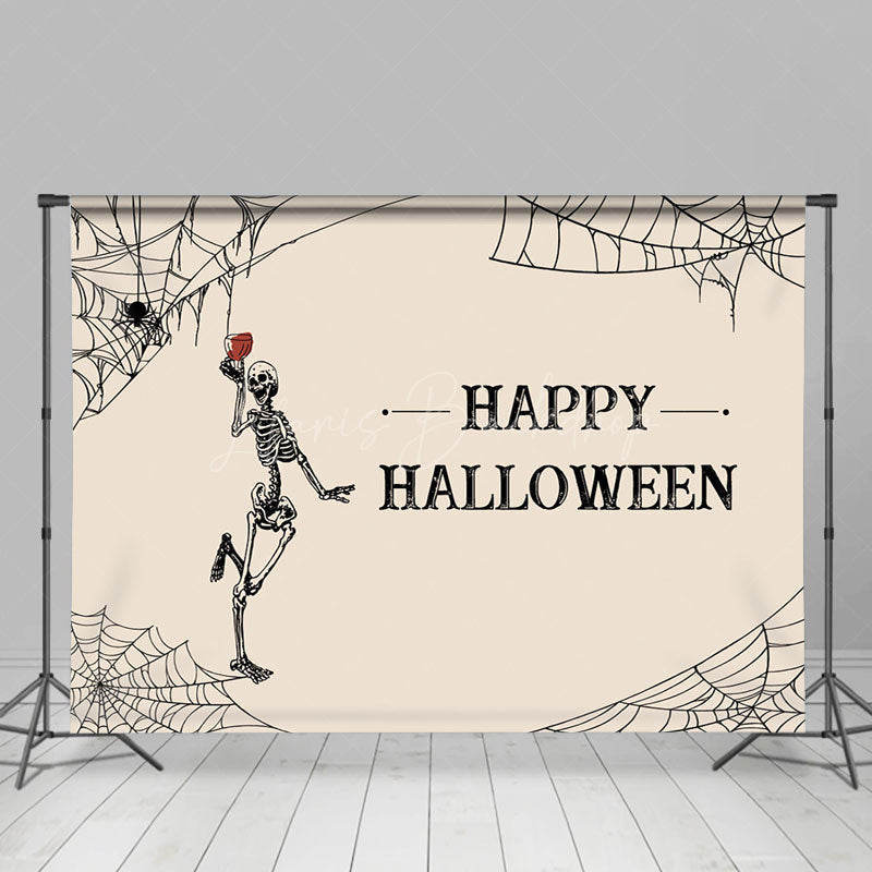 Lofaris Drinking Skeleton Spider Wab Happy Halloween Backdrop