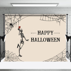 Lofaris Drinking Skeleton Spider Wab Happy Halloween Backdrop