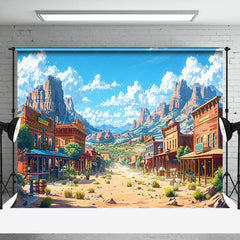 Lofaris Dusty Western Town Mountain Blue Sky Scene Backdrop