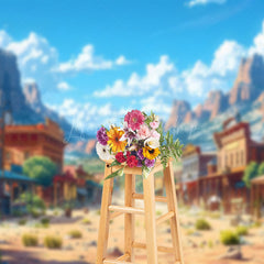 Lofaris Dusty Western Town Mountain Blue Sky Scene Backdrop