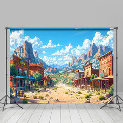 Lofaris Dusty Western Town Mountain Blue Sky Scene Backdrop