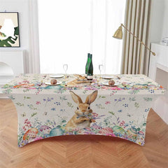 Lofaris Easter Cute Rabbit Colorful Eggs Fitted Stretch Table Cover