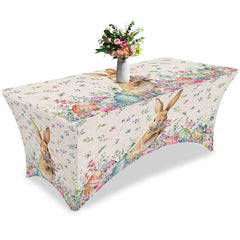 Lofaris Easter Cute Rabbit Colorful Eggs Fitted Stretch Table Cover