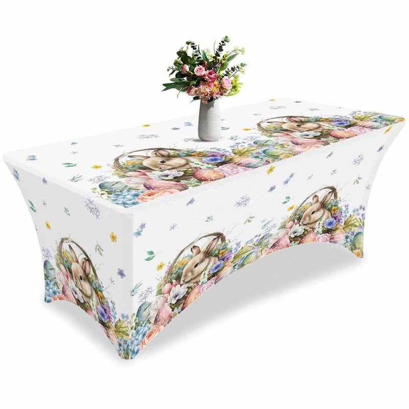 Lofaris Easter Egg Spring Flower Cute Rabbit Stretch Table Cover