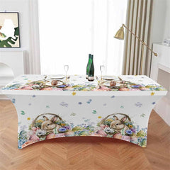 Lofaris Easter Egg Spring Flower Cute Rabbit Stretch Table Cover