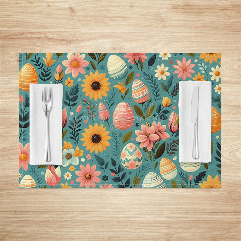 Lofaris Easter Eggs Floral Plant Green Set Of 4 Placemats