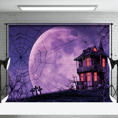 Lofaris Eerie Purple Night Haunted House Halloween Backdrop