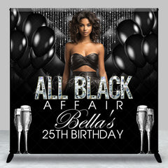 Lofaris Elegant Black Balloon Custom 25th Birthday Backdrop