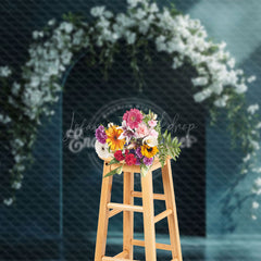 Lofaris Elegant Blue Wall White Floral Wedding Photo Backdrop