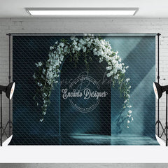 Lofaris Elegant Blue Wall White Floral Wedding Photo Backdrop