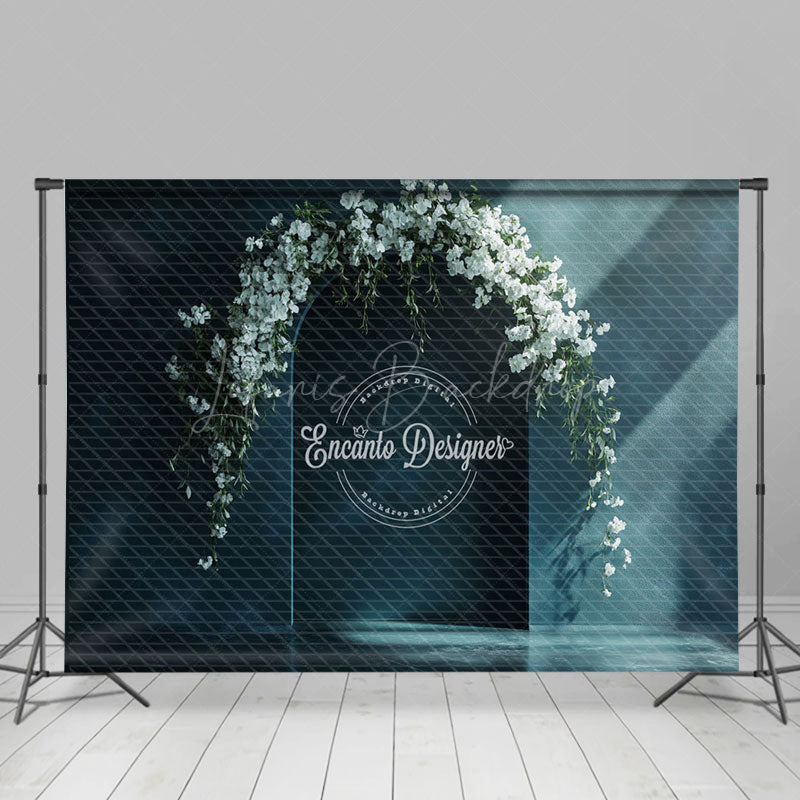 Lofaris Elegant Blue Wall White Floral Wedding Photo Backdrop