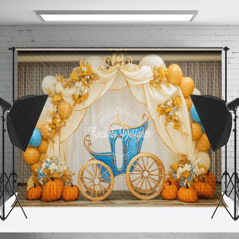 Lofaris Elegant Carriage Curtain Pumpkin Cake Smash Backdrop