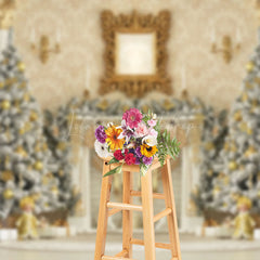 Lofaris Elegant Floral Print Wall Xmas Fireplace Backdrop