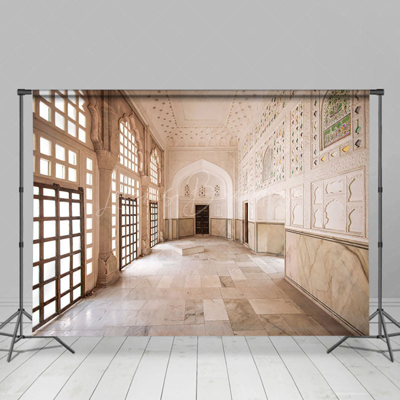 Lofaris Elegant Marble Hall With Arched Windows Backdrop