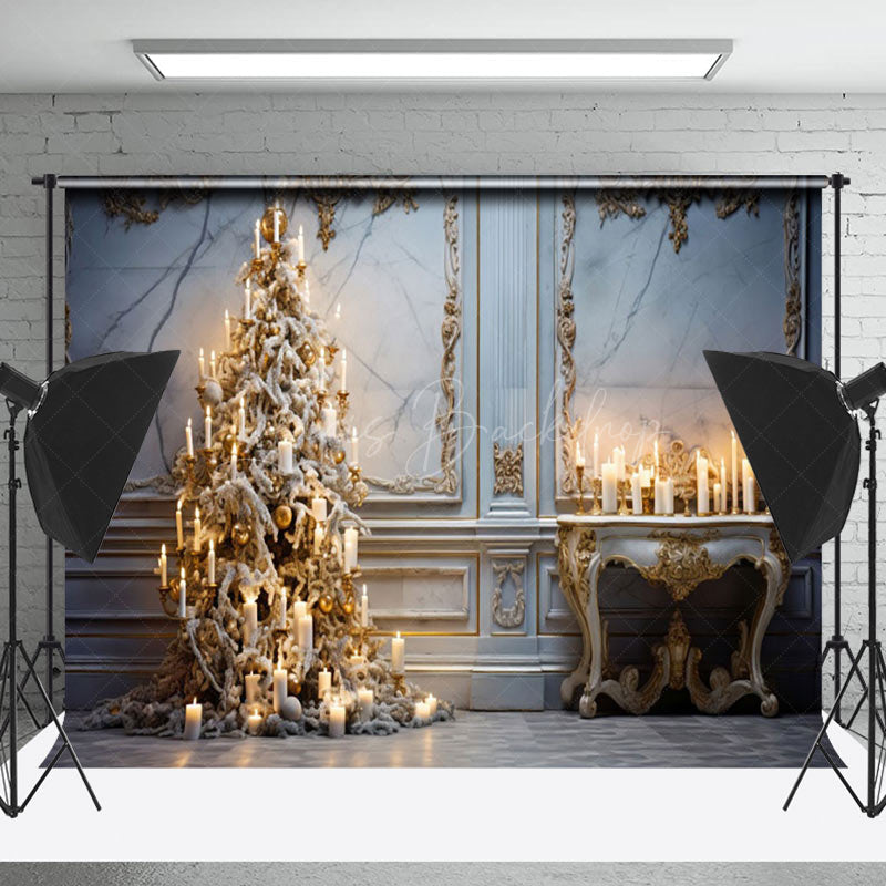 Lofaris Elegant Marble Wall Candlelit Christmas Tree Backdrop