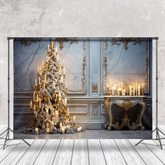 Lofaris Elegant Marble Wall Candlelit Christmas Tree Backdrop