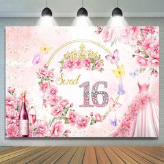 Lofaris Elegant Pink Flower Dress Sweet 16 Birthday Backdrop