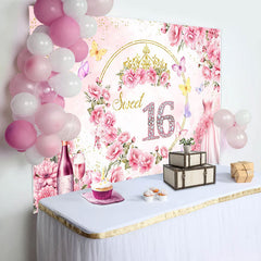 Lofaris Elegant Pink Flower Dress Sweet 16 Birthday Backdrop