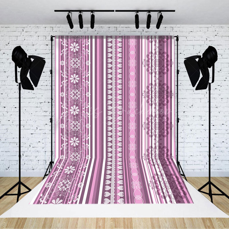 Lofaris Elegant Pink Grey Stripe Lace Photography Backdrop