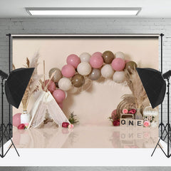 Lofaris Elegant Pink White Balloon Arch Feathered Backdrop