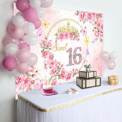 Lofaris Elegant Pinky Flowers Sweet 16 Birthday Backdrop