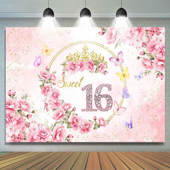 Lofaris Elegant Pinky Flowers Sweet 16 Birthday Backdrop