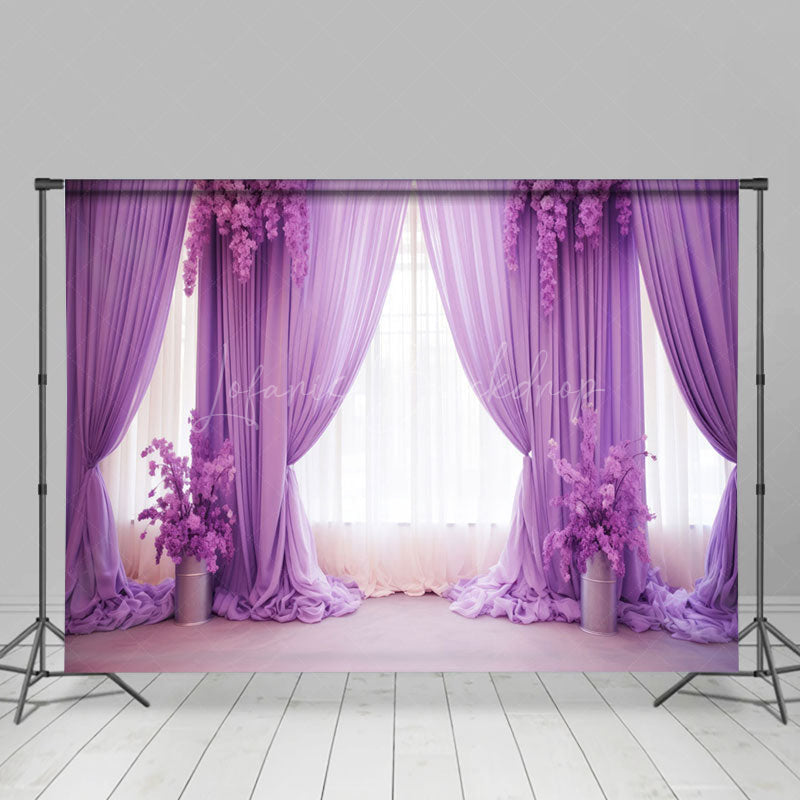 Lofaris Elegant Purple Curtain Floral Wedding Photo Backdrop