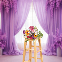 Lofaris Elegant Purple Curtain Floral Wedding Photo Backdrop