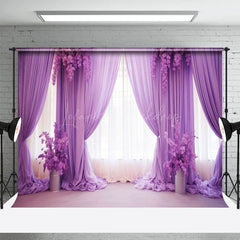 Lofaris Elegant Purple Curtain Floral Wedding Photo Backdrop