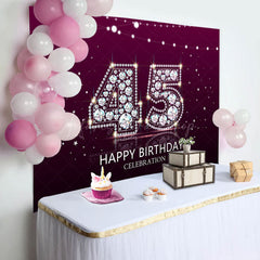 Lofaris Elegant Purple Diamond Glare 45th Birthday Backdrop