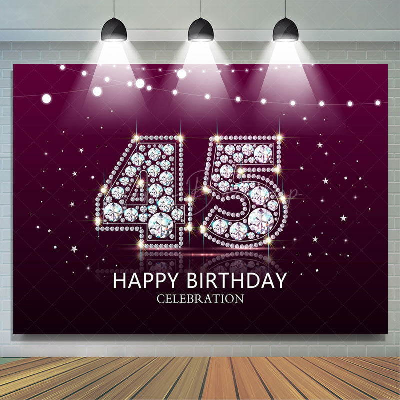 Lofaris Elegant Purple Diamond Glare 45th Birthday Backdrop