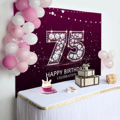 Lofaris Elegant Purple Diamond Glare 75th Birthday Backdrop