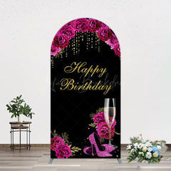 Lofaris Elegant Purple Floral Black Birthday Arch Backdrop