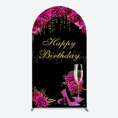 Lofaris Elegant Purple Floral Black Birthday Arch Backdrop