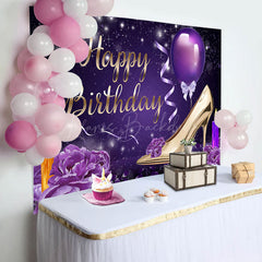 Lofaris Elegant Purple Floral High Heels Birthday Backdrop