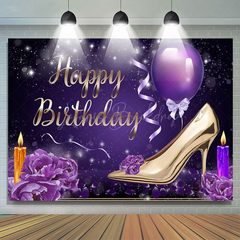 Lofaris Elegant Purple Floral High Heels Birthday Backdrop