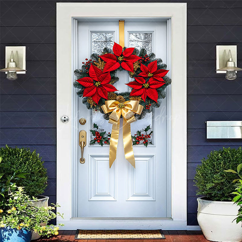 Lofaris Elegant Red Berry Pinecone Christmas Wreath Door Cover