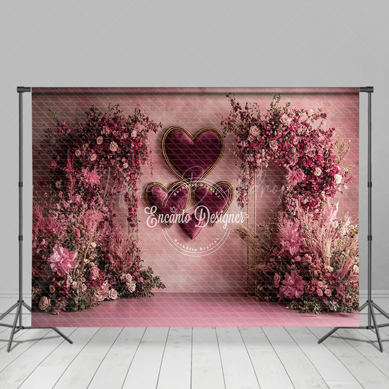 Lofaris Elegant Velvet Heart Floral Valentines Day Backdrop