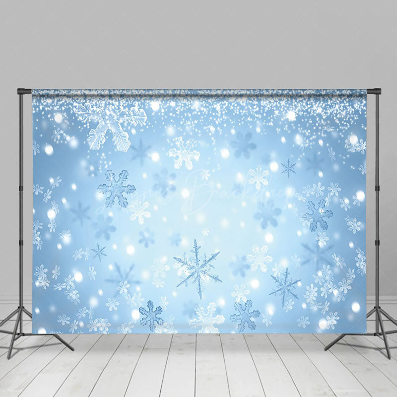 Lofaris Elegant White Blue Winter Falling Snowflake Backdrop