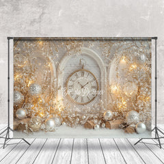 Lofaris Elegant White Clock Floral Bells Christmas Backdrop