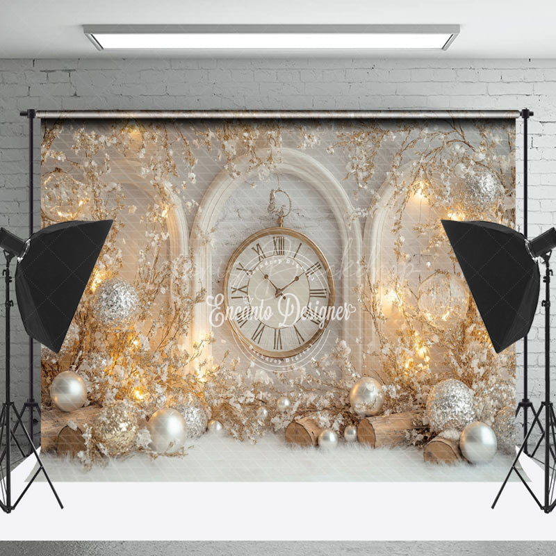 Lofaris Elegant White Clock Floral Bells Christmas Backdrop