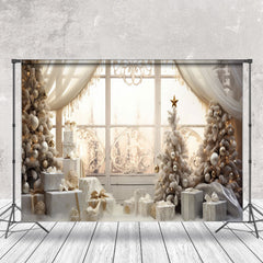 Lofaris Elegant White Gifts Trees Window Christmas Backdrop