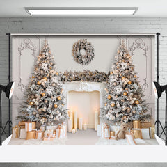 Lofaris Elegant White Wall Fireplace Christmas Tree Backdrop