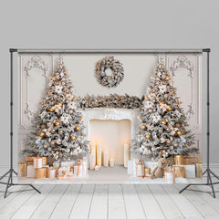 Lofaris Elegant White Wall Fireplace Christmas Tree Backdrop