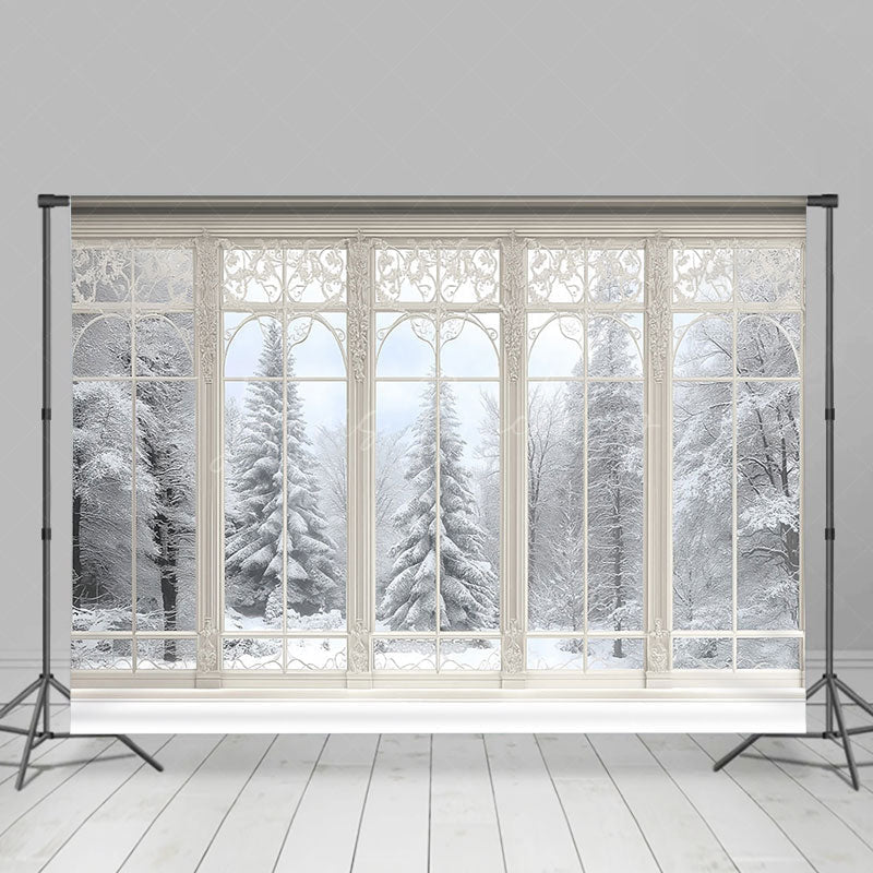 Lofaris Elegant White Window Forest Photo Backdrop