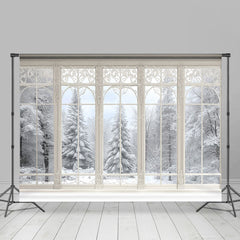 Lofaris Elegant White Window Forest Photo Backdrop