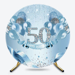 Lofaris Elelgant Blue Glitter Round 50th Birthday Backdrop