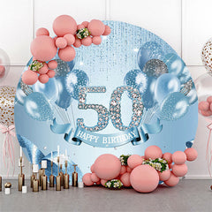 Lofaris Elelgant Blue Glitter Round 50th Birthday Backdrop